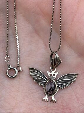 Vintage Sterling Silver Cool Bat 🦇 Necklace Pendant on Silvertone Chain